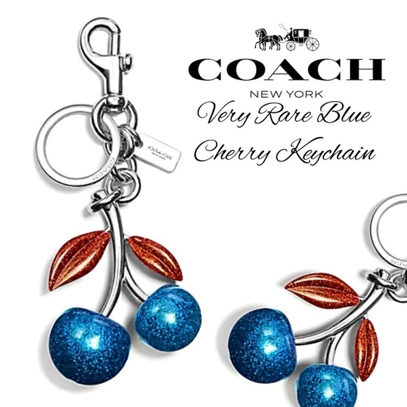 COACH RARE RESIN BLUE CHERRY BAG CHARM FOB F58516 SILVER/CORNFLOWER KEYCHAIN - Picture 1 of 6